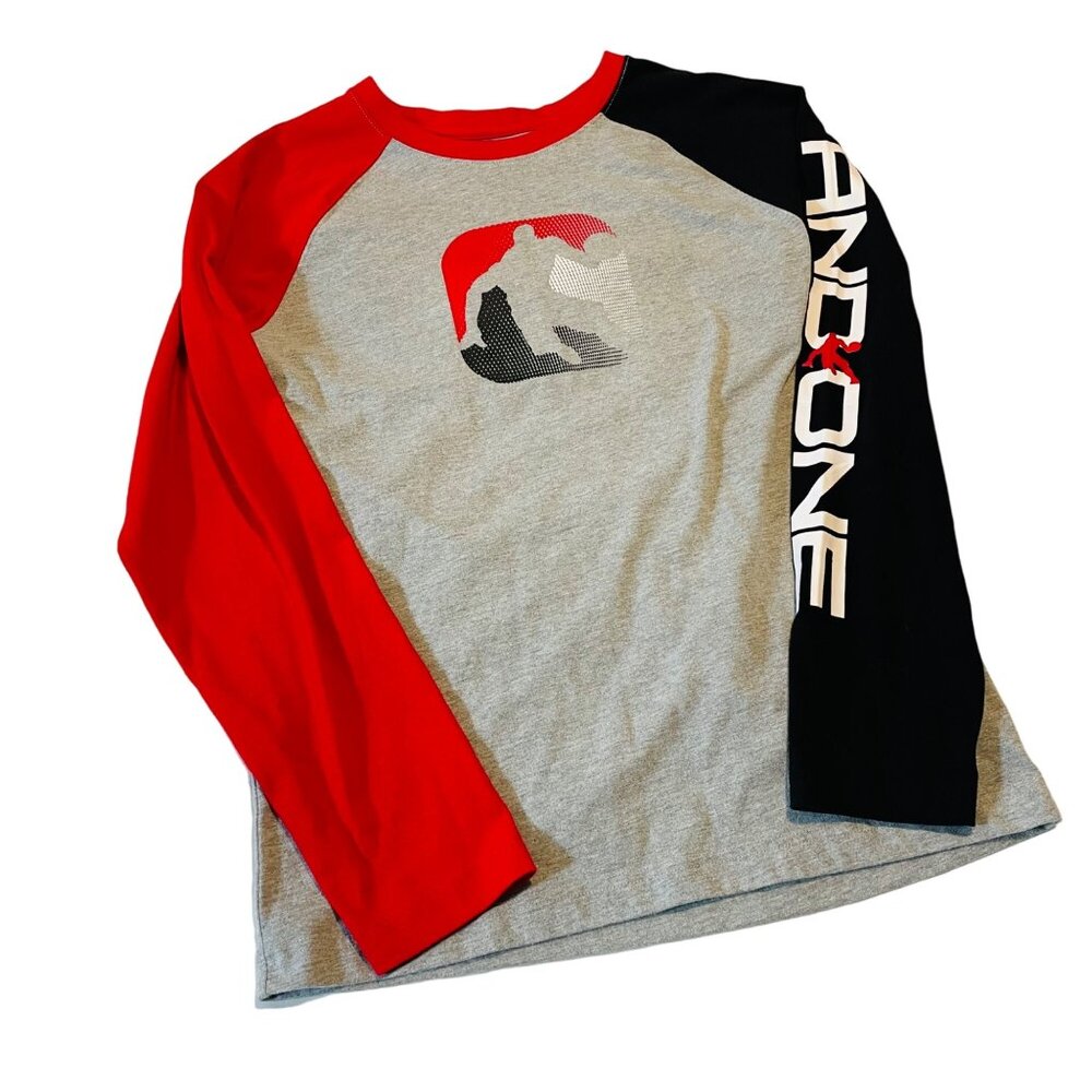 AND1 Boys Long Sleeve Raglan T-Shirt Boys Size 18 XXL Gray Black Red
